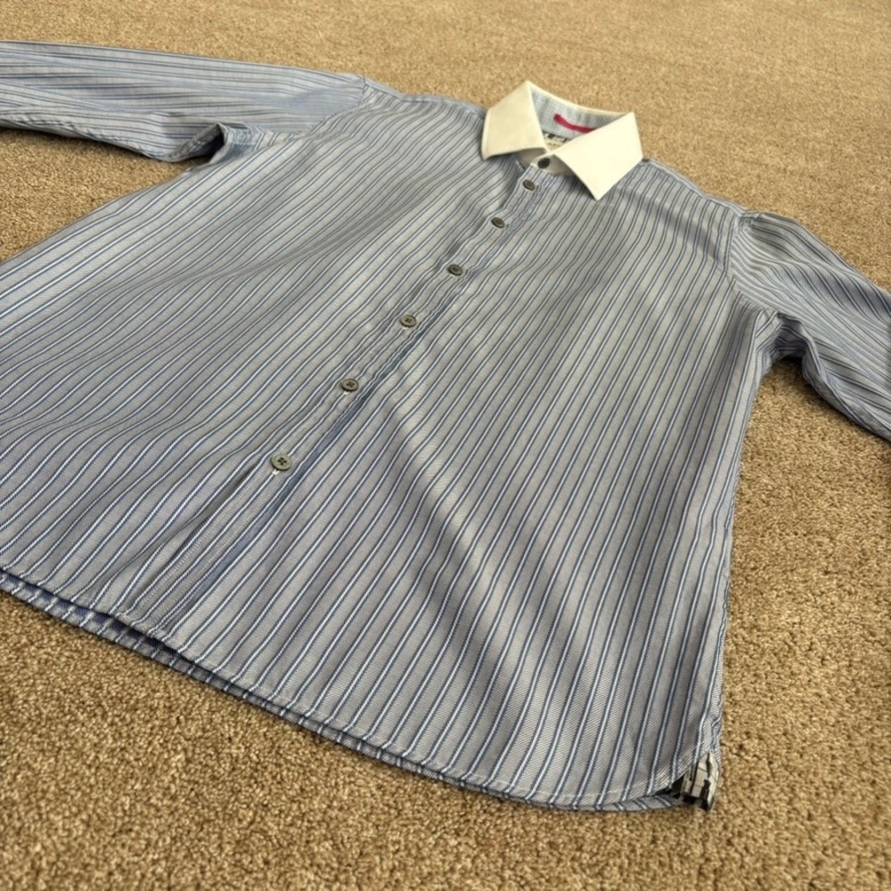 Ted Baker Archive Dress Shirt Men 16 Blue Stripe French Cuff Excellent Condition - Picture 3 of 16